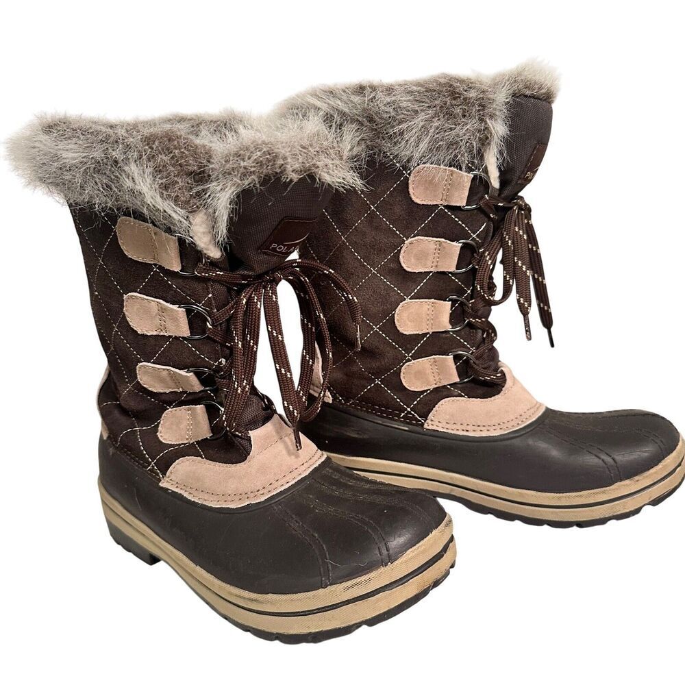 Polar Edge Thinsulate Suede Leather Faux Fur Boots Winter Womens Sz 7 Gorpcore - Picture 8 of 16